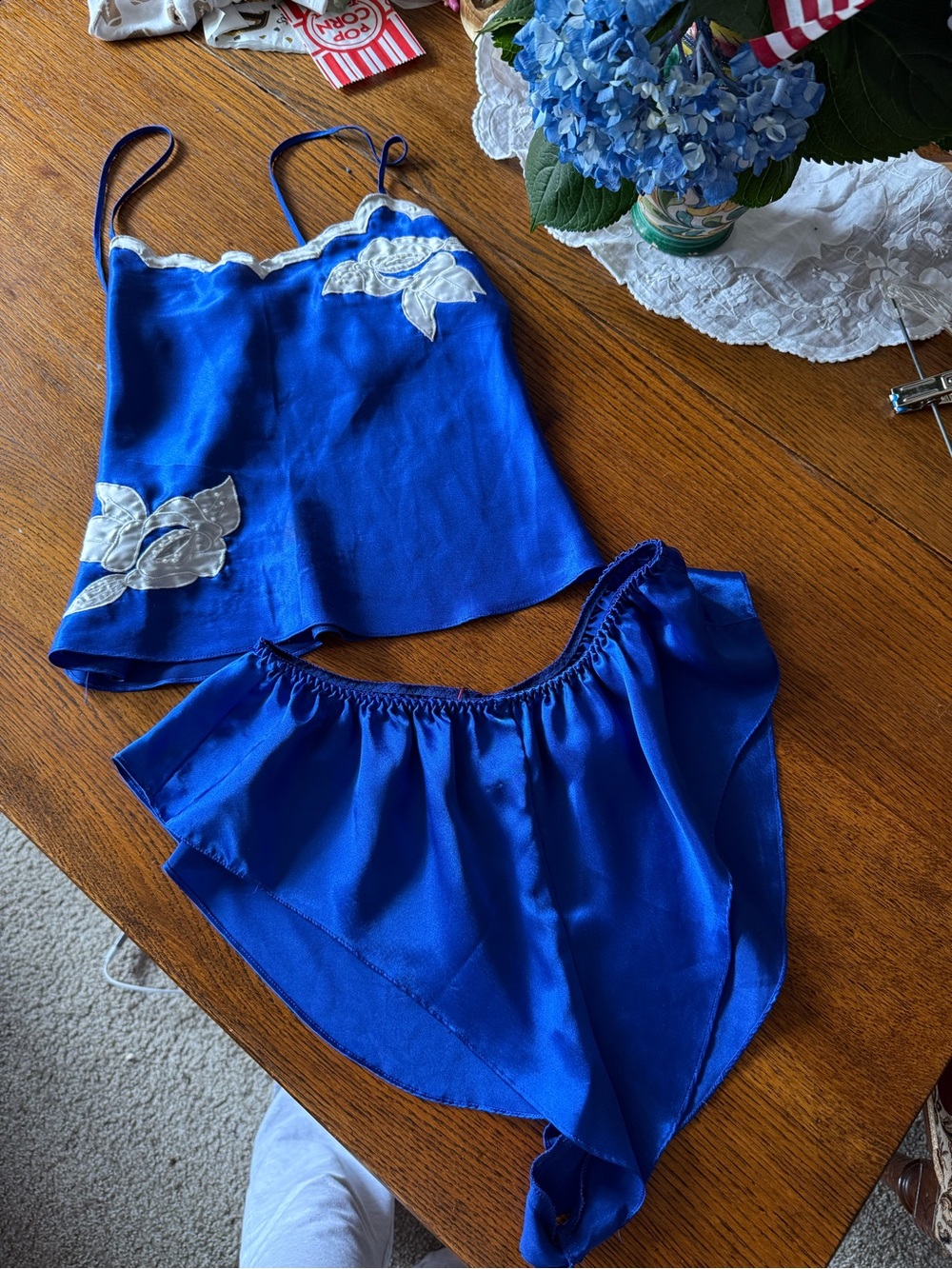 Victoria's Secret Vintage Royal Blue Satin Lingerie Set fits s/m